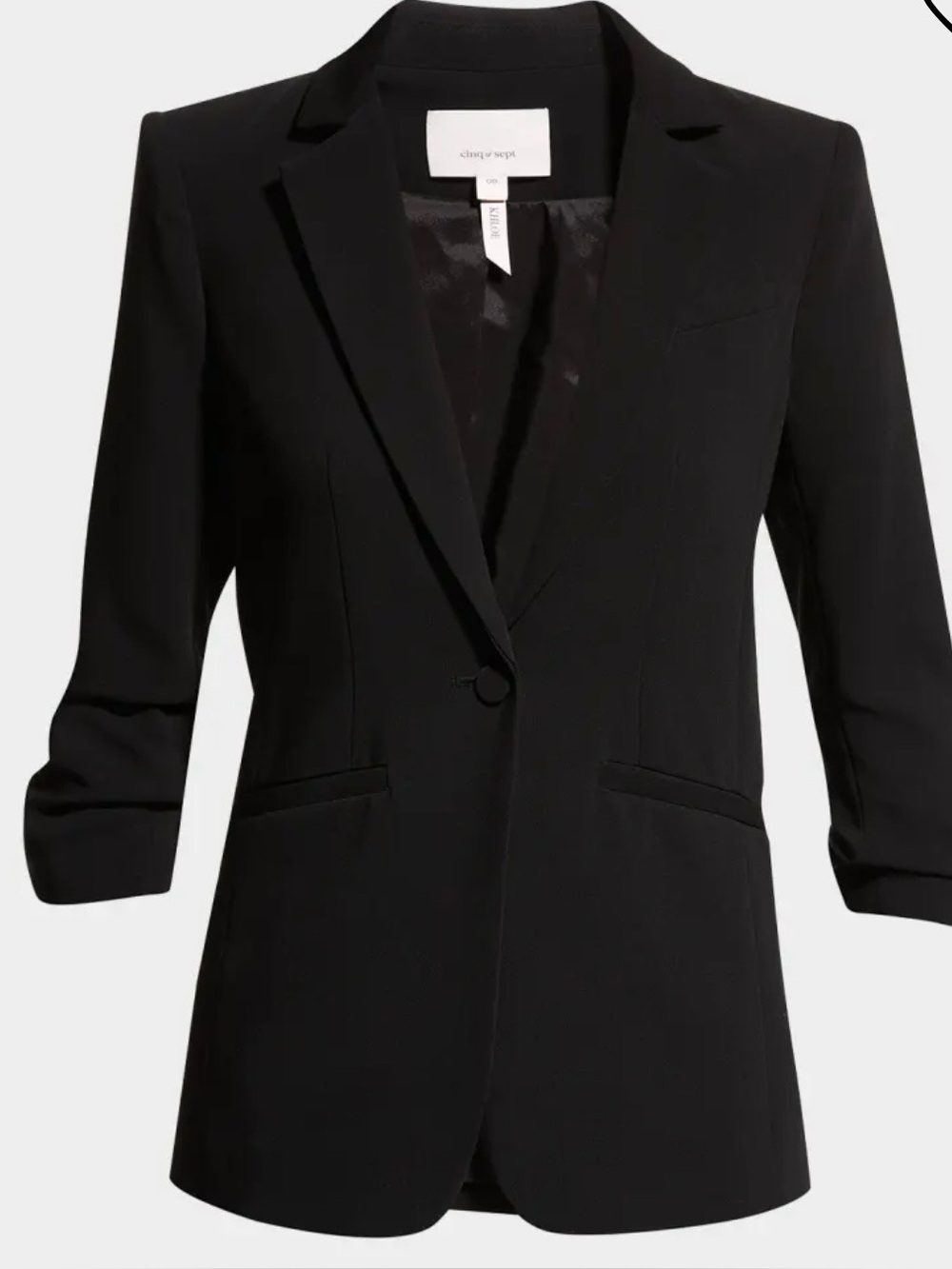 Cinq a Sept Khloe black blazer, welt pocket, ruched arms, size 8 good condition